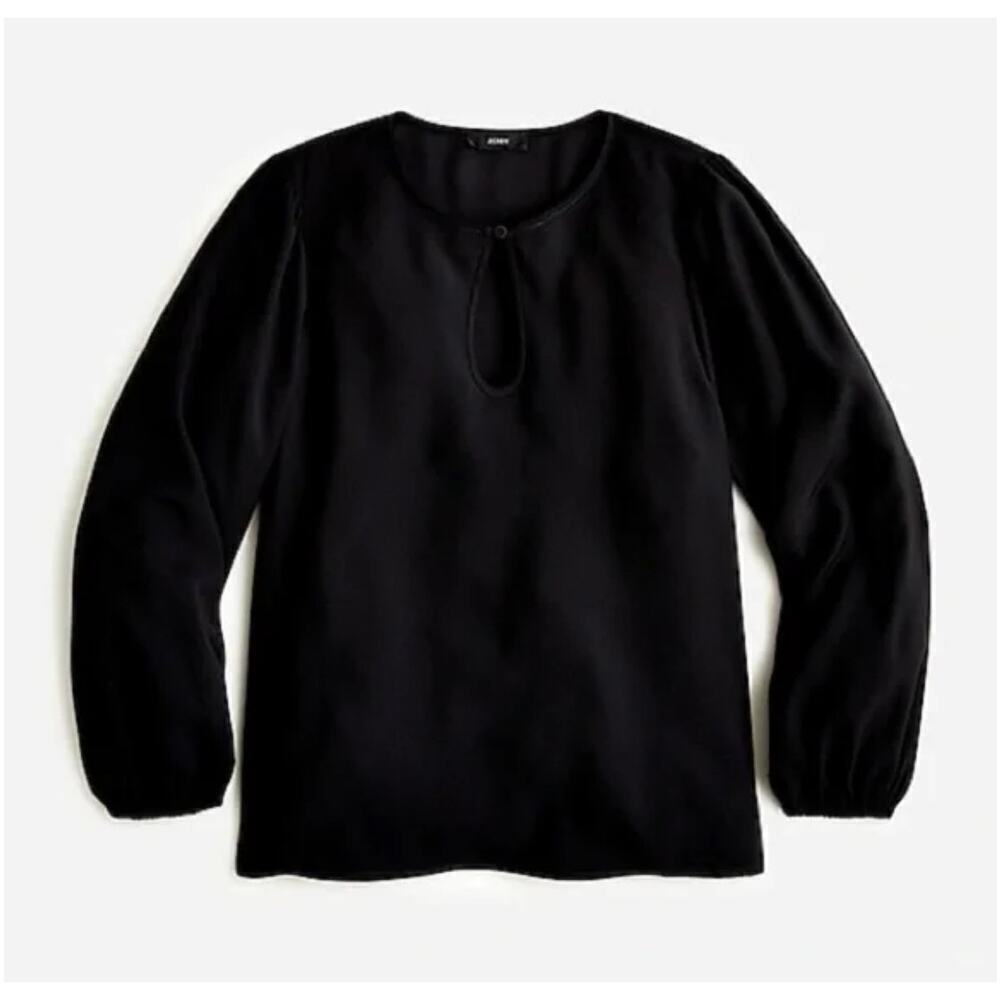 NWT J.Crew Puff-Sleeve Satin Back Crepe Top In Black Size Small Petite